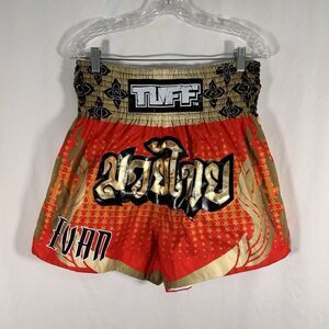 TUFF Muay Thai Shorts Men's XL Red Gold Pull On Drawstring 4" Inseam